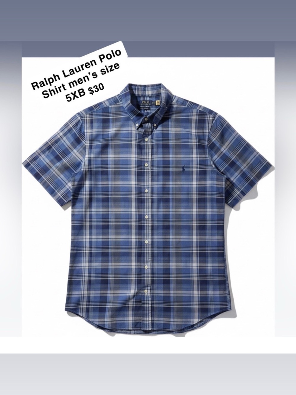 Ralph Lauren Blue and Navy Plaid Short-Sleeve Button-Down Shirt